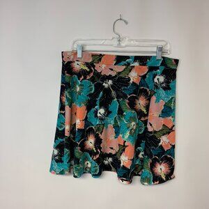 H&M Mini Skirt Womens SZ Large Dark Floral Tropical Circle Vacation Causal
